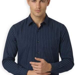 Peter England Men's Slim Fit Full Sleeve Striped Formal Shirt | Cotton Rich | Wonder Fabric | Pin Point Oxford